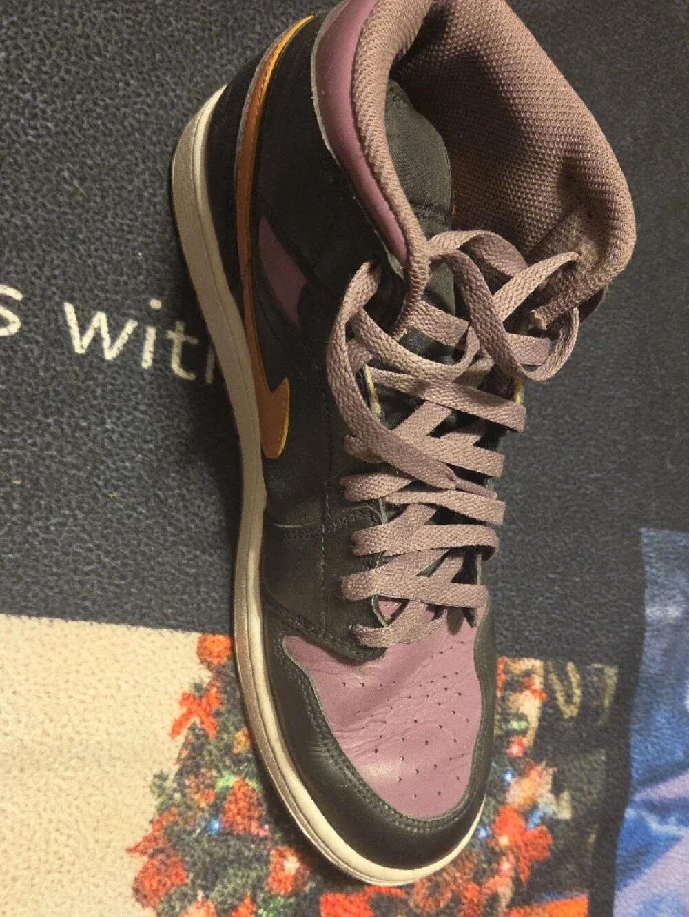 Nike Air Jordan High-Top Sneakers — Black, Purple & Brown Accents